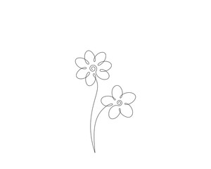 Two flowers doodle, continuous line art vector drawing 