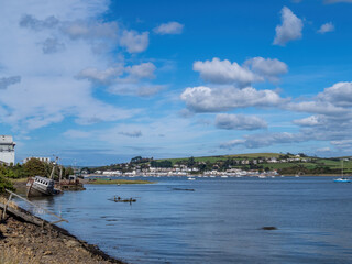 River Torridge estuary, looking to Instow, with old vessels, wrecks. Devon, UK.