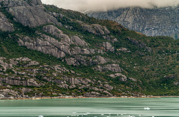 Sarmiento Channel, Chile - December 11, 2008: Just down Amalia glacier, floating ice pieces on...