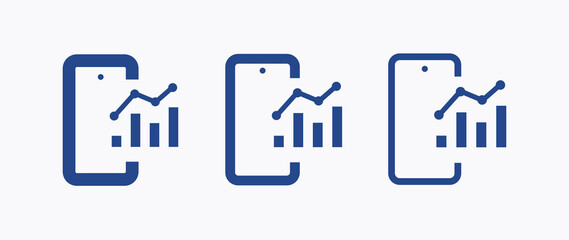 Phone with chart line vector icon. Device vector symbol. Success statistic icons set for web design. Modern flat smart phone schedule  icon for app design. Device analytics minimal flat linear icons