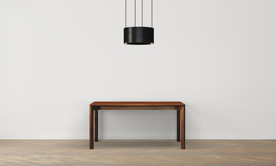 Modern workspace with desk and lamp in minimalistic interior