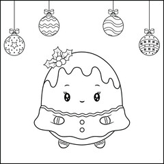 Merry Christmas cute ginger cookie drawing sketch with cute dress and ornaments