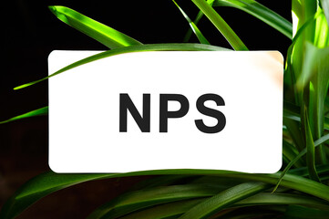 NPS text on white surrounded by green leaves