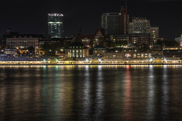 city skyline of hamburg at dusk