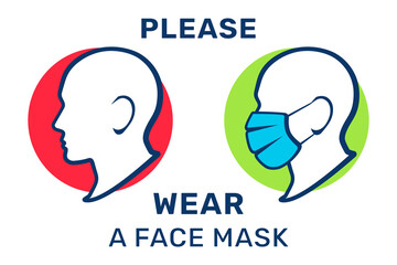 Please wear a face mask, vector illustration. Mask required, warning sign