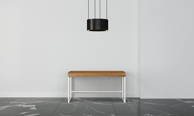 Modern workspace with desk and lamp in minimalistic interior