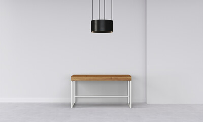 Modern workspace with desk and lamp in minimalistic interior