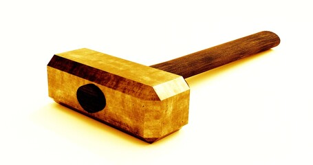 Goldhammer background. 3d rendering. Hammer steel.