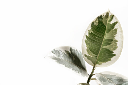 Variegated Rubber Plant And White Background