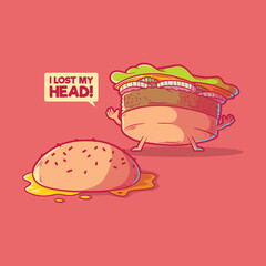 Burger character vector illustration. Fast food, funny, lost mind design concept