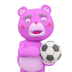 cute bear is holding a football ball close up