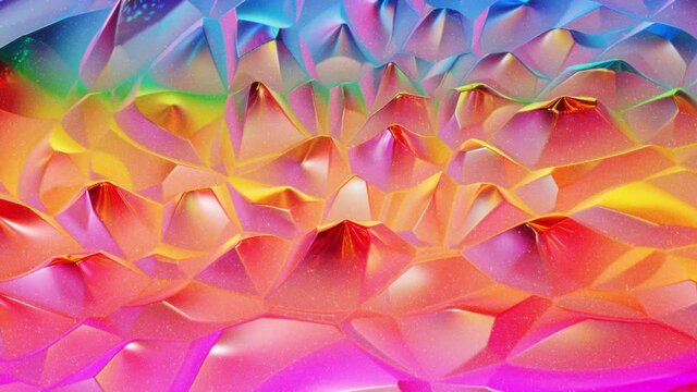 Looped abstract background. Beautiful iridescent wavy surface like surface of christmas toy, gradient color and flow waves on it. Rainbow glossy and matt fluid. Soft smooth animation.