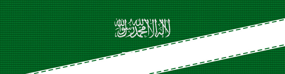 long panorama of national flag of kingdom of saudi arabia with an Arabic inscription There is no God but Allah no prophet except Muhammad, concept tourism, economics and politics