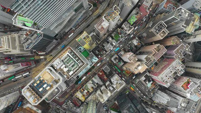 day time cityscape wan chai district aerial topdown panorama 4k hong kong