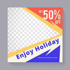 Vector illustration of advertisement Editable minimal square banner template. Suitable for social media post and web ads. Sale promotion and digital marketing. Special price, discount up to 50%.