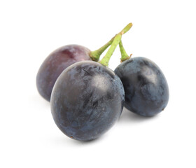 Delicious dark blue grapes isolated on white