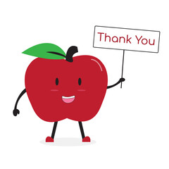 Cute apple fruit character Thank you Cartoon Vector.
