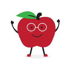 Cute apple fruit character wearing glasses happy Cartoon Vector.