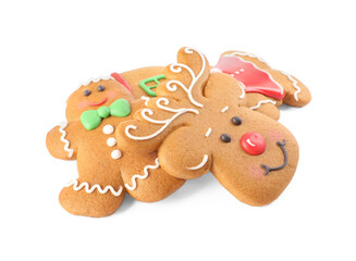 Different delicious Christmas cookies on white background
