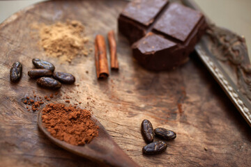 Chocolate with roasted cacao beans and spices