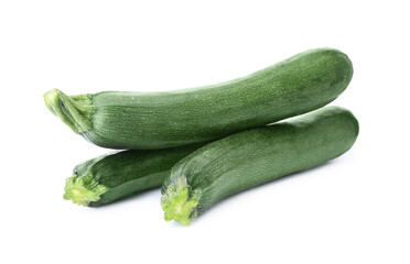 Raw green ripe zucchinis isolated on white