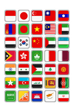 Set of 35 asian country flags vector illustration. Flag icon which is easy to use