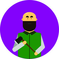Woodsman with an ax on a purple background