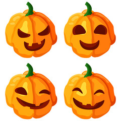 Smile jack-o-lantern set. Vector isolated colored pumpkin set. Smile pumpkins.