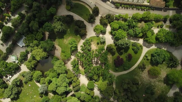 sunny day milan city park aerial down view panorama 4k italy