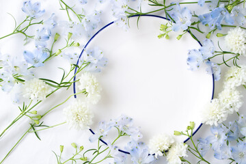 Obraz na płótnie Canvas 花の招待状　白いお皿の背景素材