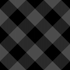 Diagonal tartan Halloween plaid. Scottish pattern in gray and black cage. Scottish cage. Traditional Scottish checkered background. Seamless fabric texture. Vector illustration