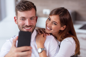 Happy Couple Taking Selfie In Mall Or Office