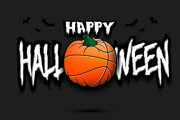 Happy Halloween. Template basketball design. Basketball ball in the form of a pumpkin on an isolated background. Pattern for banner, poster, greeting card, flyer, party invitation. Vector illustration