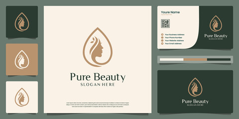 Beauty women face combine droplets logo design and business card. Symbol for beauty salon, spa.