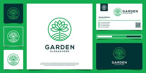 Naklejka premium Flower abstract outline Logo design. Organic Nature Garden logo and business card.