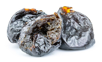 dry prunes isolated on white background