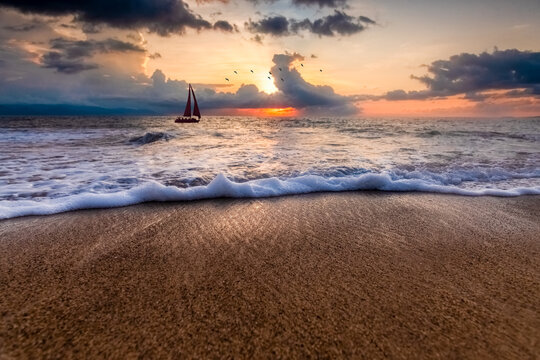 Sunset Boat Ocean Sailing