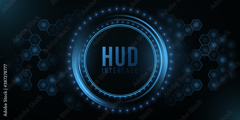 Poster futuristic hud interface and glowing hexagonal pattern. system data. modern ui display. high-tech pa