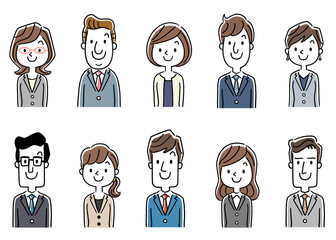 イラスト素材：スーツ姿の男女、ビジネス、セット
