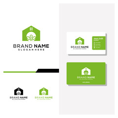 leaf home logo design and business card vector