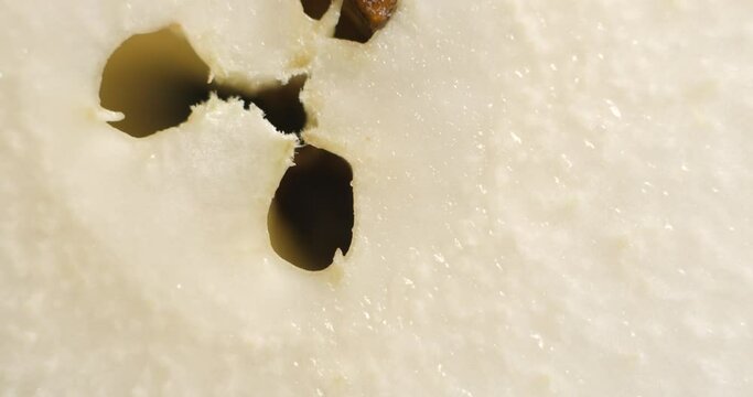 Sliced pear rotating close up