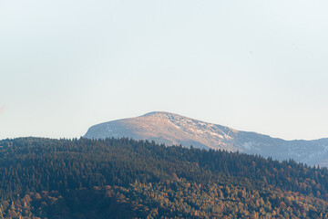 clear blue air over mountains in bulgaria crops hay fields clouds blue sharp focus distance superzoom copy space for text minimal landscape rural