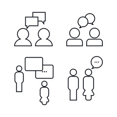 Set of business people related Vector outline, thin line icons. Contains meeting icons, communications. White background EPS Vector