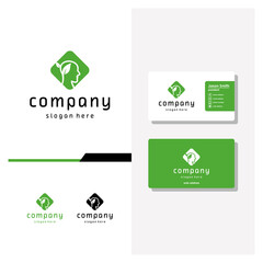 head people leaf logo design and business card vector