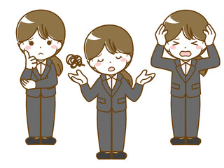 スーツを着た女性の困った表情