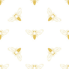 Vector seamless pattern with honey bee. 