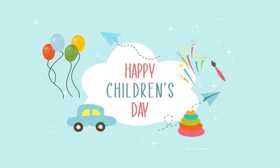 Foto op Plexiglas Happy childrens day illustration concept. Logo for kids © deemka studio