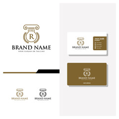 letter R law logo design and business card vector