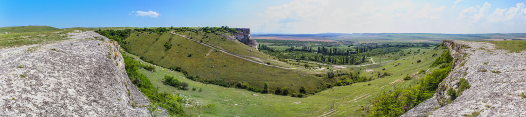 Fototapeta na wymiar Panorama. Crimea, White rock on a bright sunny day