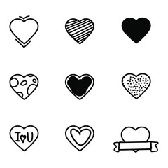 Set of hand drawn heart shapes, different styles, isolated on white background EPS Vector